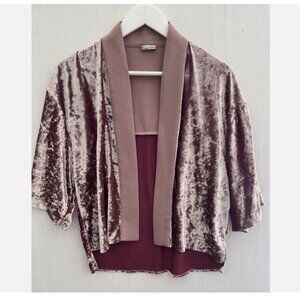 ZARA Dusty Pink Velvet & Crepe Kimono Open Jacket Size L
